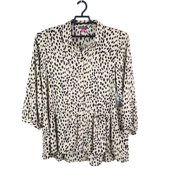 Womens Vince Camuto Leopard Print Blouse Top Button-Down Long Sleeve Size L - Picture 1 of 13